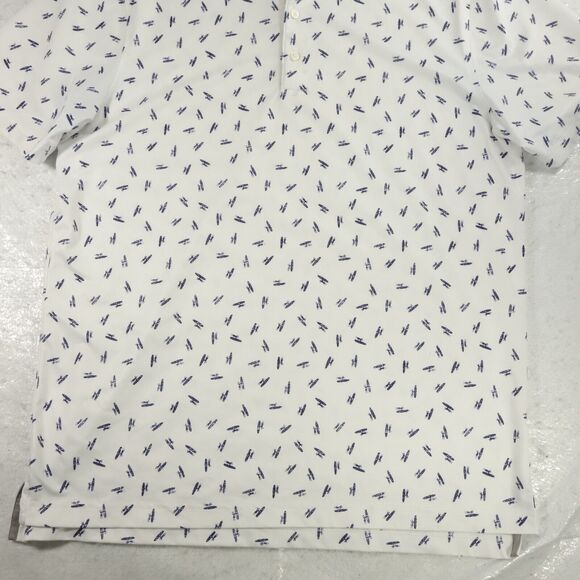 Johnnie O Polo Shirt Mens Large White Blue Golf Surf Logo All Over Print 4 Way - Picture 4 of 12